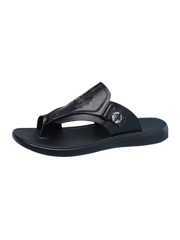 Mens Leather Slip On Flat Sandals Comfort Open Round Toe Non Slip Toe Clip Summer Slipper With Arch Support Casual Daily Walking Beach Flip Flops, 43