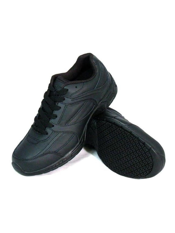 Mens Leather Slip-Resistant Jogger Work Shoe, Black - Size 14