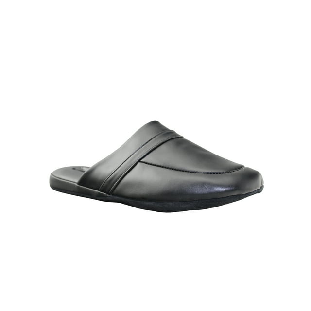 Mens Leather Slippers Open Back Slides for Men Comfortable Indoor Home Shoes