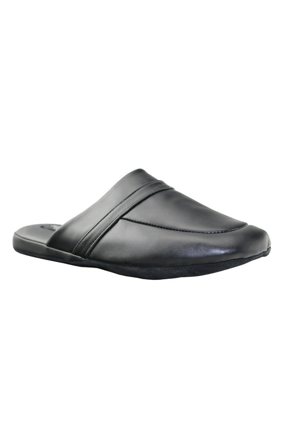 Mens Leather Slippers Open Back Slides for Men Comfortable Indoor Home Shoes