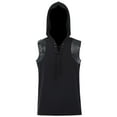 thumbnail image 1 of Mens Leather-Splice Hoodies Pullover Sleeveless Shirts Boys Trendy Solid Color Drawstring V Neck Slim-Fit Hip-Hop Streetwear Tank Tops, 1 of 7