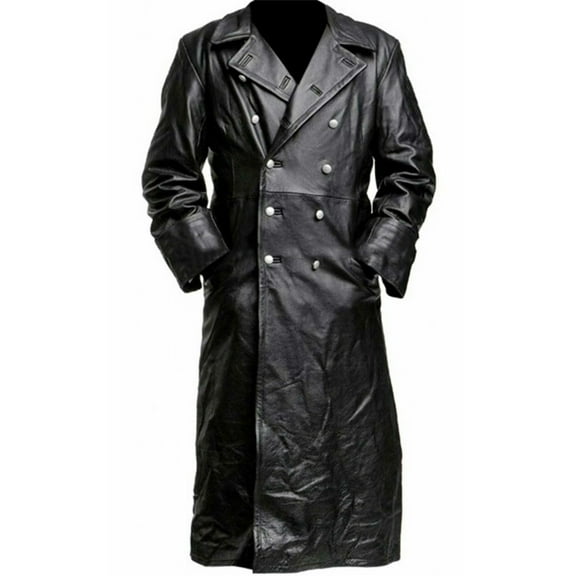 Mens Leather Trench Coat Full Length UK Gothic Faux Leather Steampunk Overcoat Sale Clearance Winter Casual Outwear Lapel Motorcycle Long Coat Biker Jacket Size 8-22