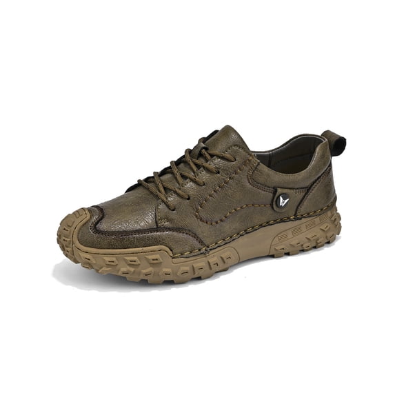 Mens Leather Walking Shoes Outdoor Breathable Casual Sneakers Non-slip Lightweight Lace-up Driving Shoes Brown 9 US