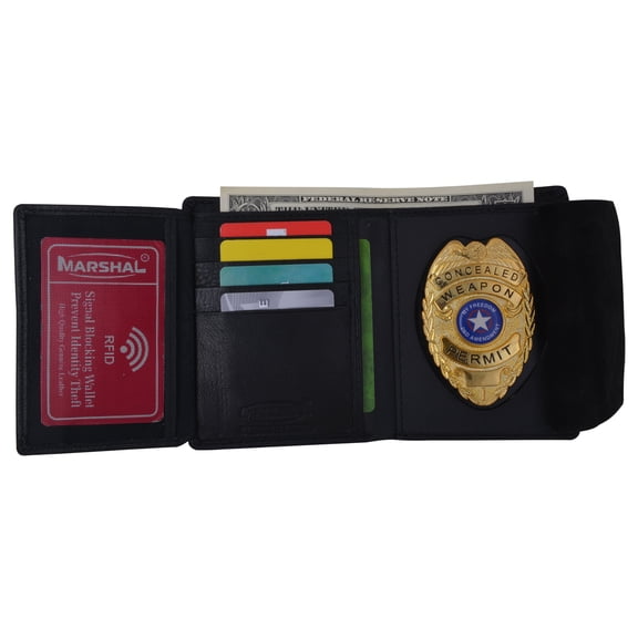 RFID Blocking Genuine Leather Badge Holder Wallet Black RFID2516TA