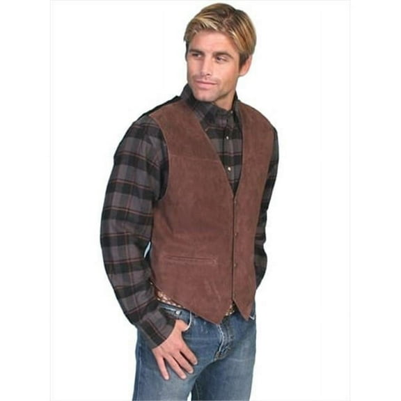 Mens Leather Wear Boar Suede Satin Back Vest, Expresso Boar Suede - Medium