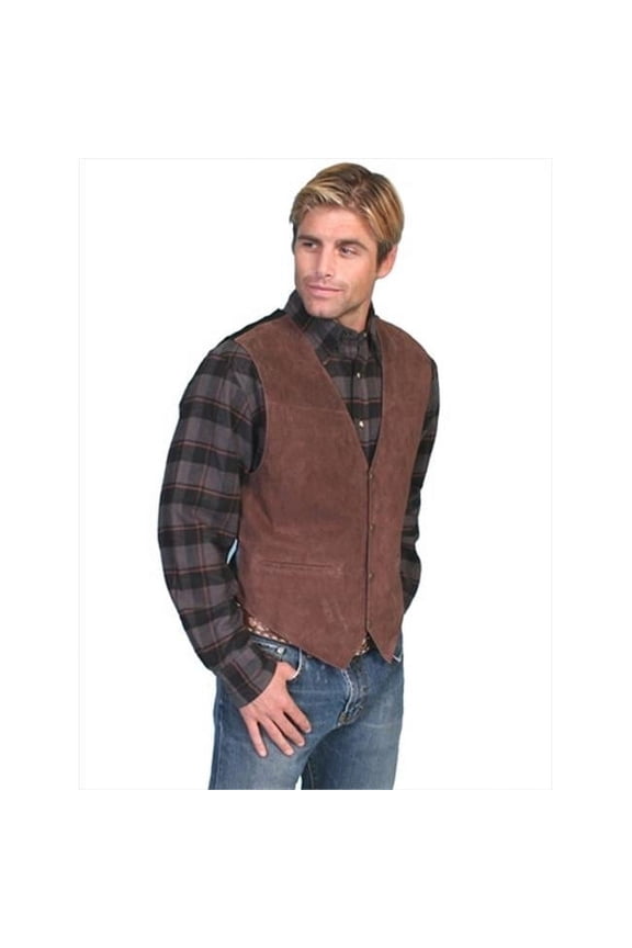 Mens Leather Wear Boar Suede Satin Back Vest, Expresso Boar Suede - Small