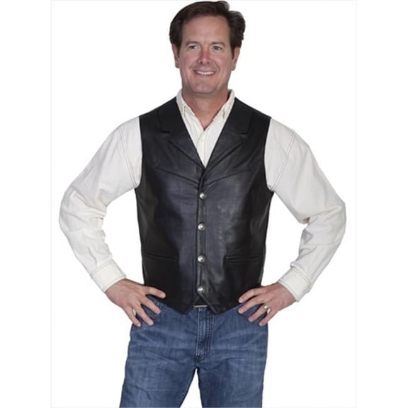 Mens Leather Wear Lamb Lapel Vest, Black SOFT Touch Lamb - Medium