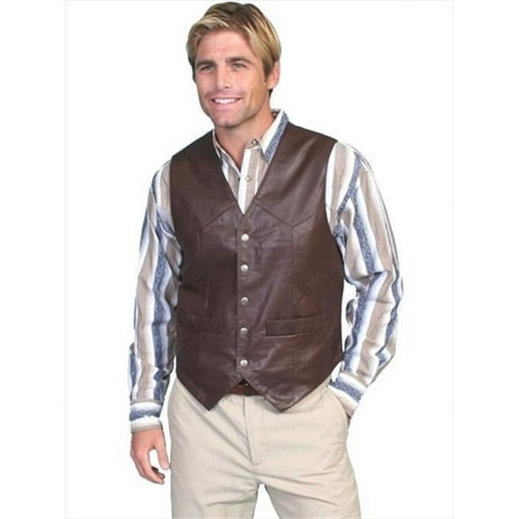 Mens Leather Wear Lamb Snap Front Vest , Brown Soft Touch Lamb - Large