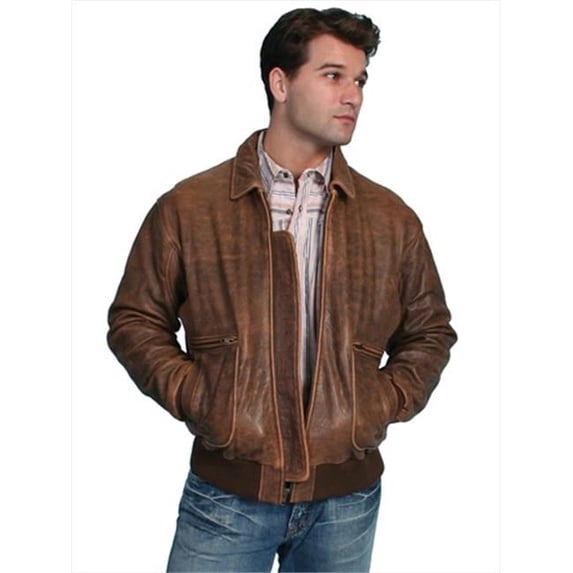 Mens Leather Wear Lambskin Bomber Jacket, Brown Antique Lamb, XL