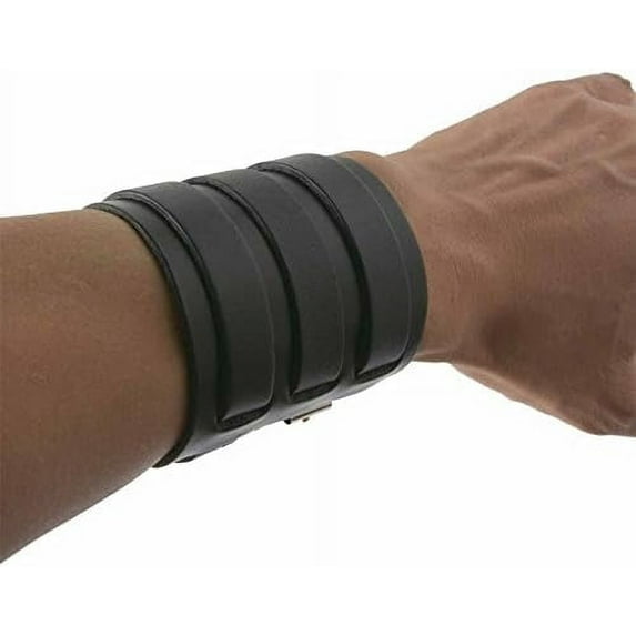 Mens Leather Wide Triple Straps Wrap Gauntlet Wristband Bracelet Buckle Fastening Arm Armor Cuff Bracelet