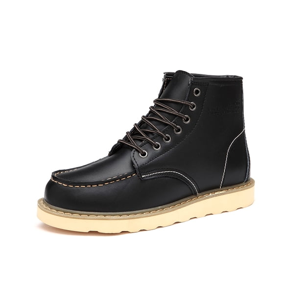 Mens Leather Work Boots Non-slip Breathable Safety Shoes Lightweight Comfortable Industrial Construction Boots Black 9 US