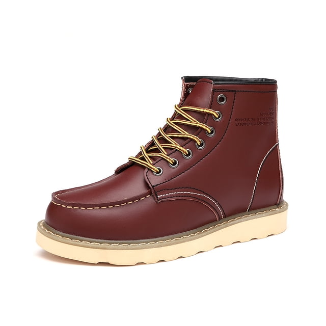 Mens Leather Work Boots Non-slip Breathable Safety Shoes Lightweight Comfortable Industrial Construction Boots Red 9 US