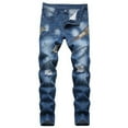 thumbnail image 1 of Mens Leg Baggy Jeans High-end Ripped Personality Camouflage Stitching Trendy Slim Jeans for Men Blue 3XL, 1 of 7