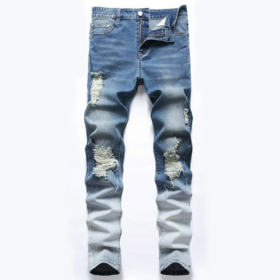 Mens Leg Baggy Jeans New Fashion Have Pockets Button Zipper Personality Trend Jeans Blue2 M