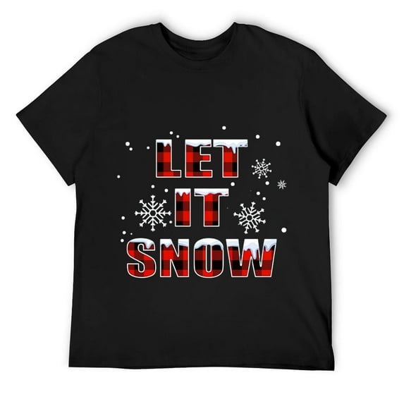 Mens Let It Snow Christmas Snowflake Buffalo Plaid Short Sleeve T-Shirt Black 3X-Large