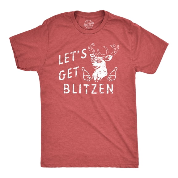 Mens Lets Get Blitzen T Shirt Funny Xmas Partying Drinking Santas Reindeer Tee for Guys Graphic Tees