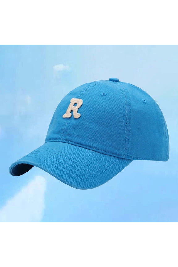 Mens Letter R Embroidery Baseball Cap Curved Brim Sun Protection Hat Summer Outdoor Sports Cap Sky Blue