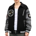 thumbnail image 1 of RAOENJADO Mens Letterman Bomber Jacket Varsity Baseball Coat Vintage Streetwear with PU Sleeves, 1 of 9