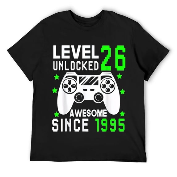 Mens Level 26 Unlocked awesome since 1995 26th Birthday Gamer T-Shirt Black