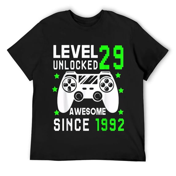 Mens Level 29 Unlocked awesome since 1992 29th Birthday Gamer T-Shirt Black