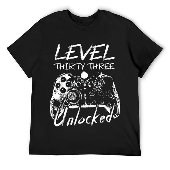 Mens Level 33 Unlocked 33 Years Old Vintage Gamer 33rd Birthday T-Shirt Black