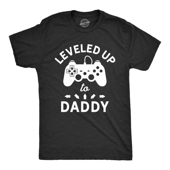 Mens Leveled Up to Daddy T Shirt Funny Video Game Fathers Day Tee Graphic Tees