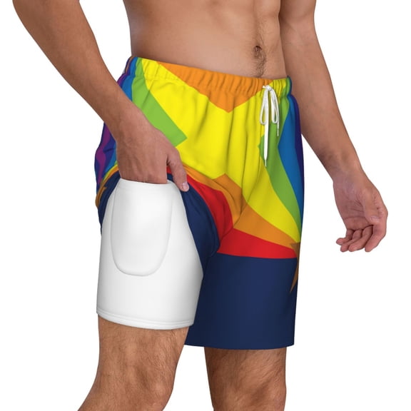 Mens Lgbt Arizona Flag Gay Pride Swimming Trunks with Compression Liner Beach Quick Dry Swim Shorts