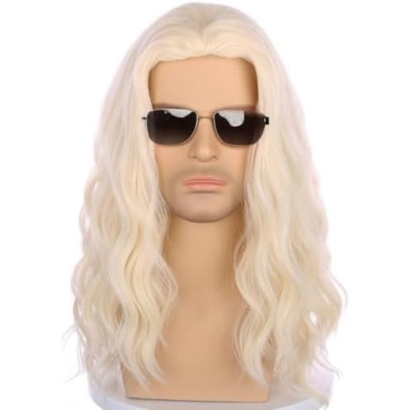 Mens Light Blonde Wig Long Wavy Blonde Wig for Men Male Length Hair Synthetic Wigs
