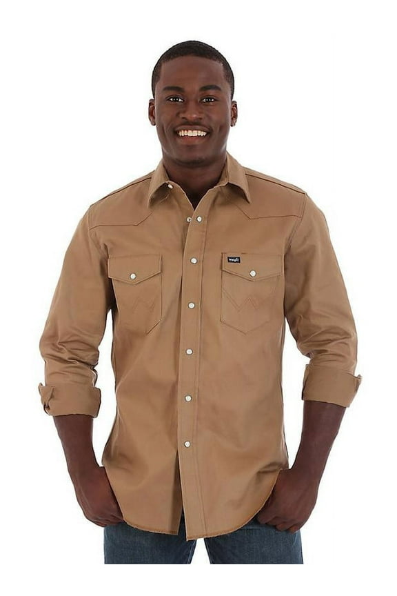 Mens Light Brown Twill Long Sleeve Western Shirt - (Extended Size)