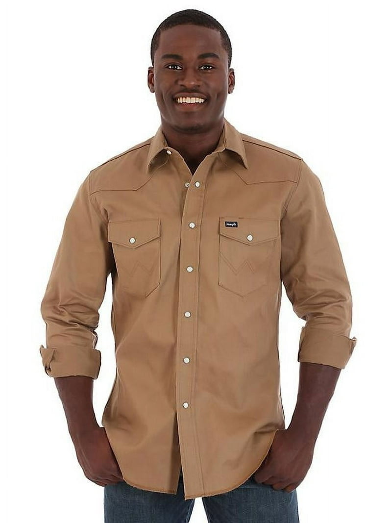 salsation ウエア　Lサイズ light brown Mens Light Brown Twill Long Sleeve Western Shirt - (Extended Size