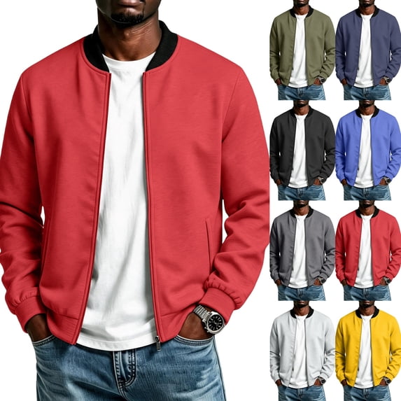 Mens Light Cotton Bomber Jacket Flight Casual Softshell Varisty | Lightweight Zip Up Jackets,Soft Breathable Fabric,Perfect for Streetwear Daily Commute, Fashion for Winter Red 2XL