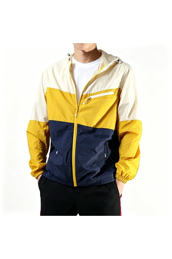 Mens Light Full Zip Hoodies Hiking Jacket Summer Thin Coat with Zipper Pockets Khaki XL