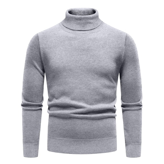 Mens Light Grey Turtleneck Sweater Soft Lightweight Casual Long Sleeve Shirt Krash-L