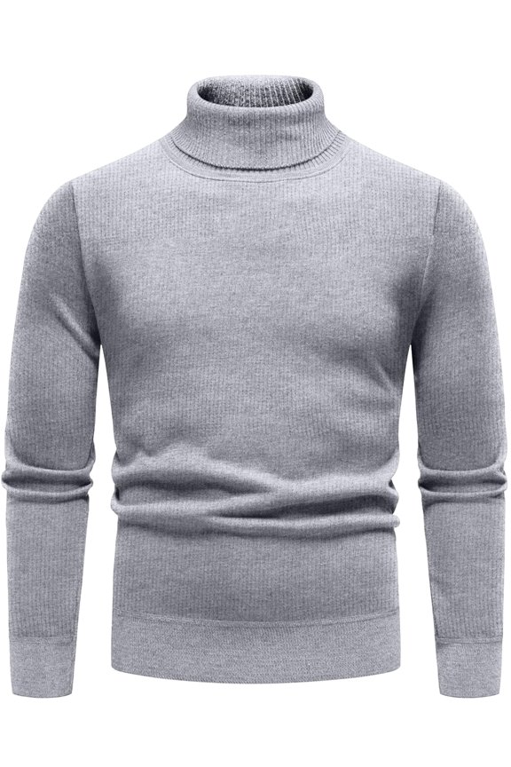 Mens Light Grey Turtleneck Sweater Soft Lightweight Casual Long Sleeve Shirt Krash-S