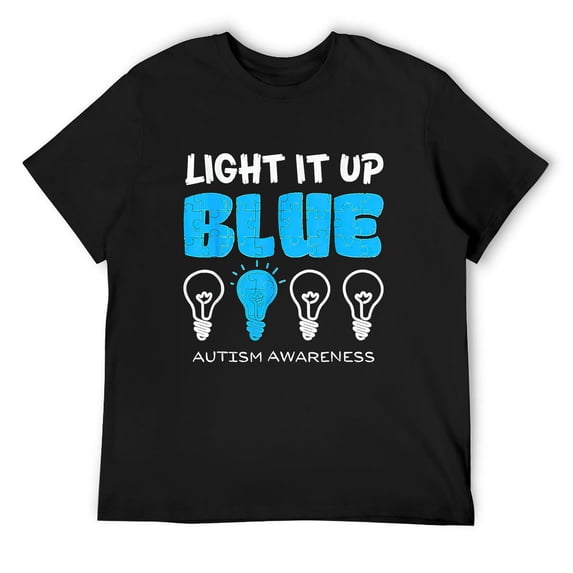 Mens Light It Up Blue Autism Awareness Ribbon Puzzle Pieces T-Shirt Black Small