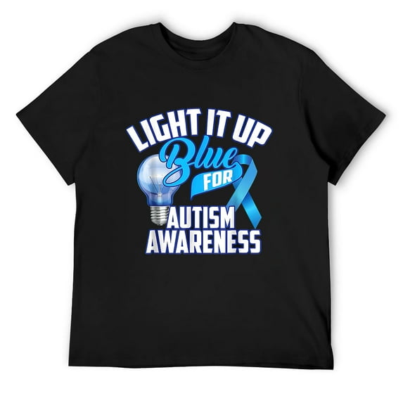 Mens Light It Up Blue For Autism Awareness Gifts Blue Ribbon T-Shirt Black X-Large