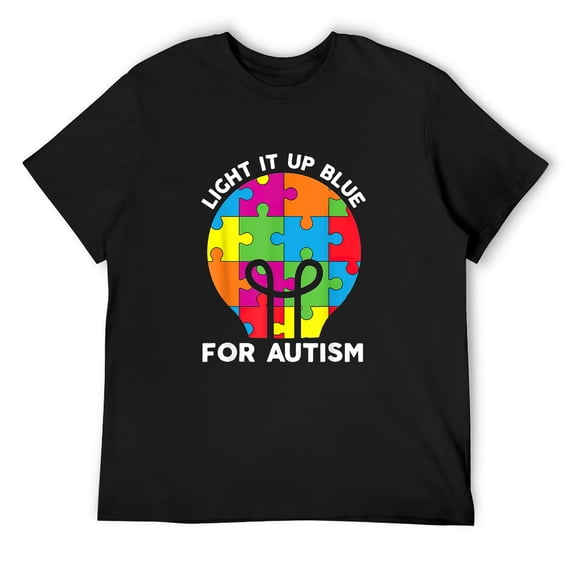Mens Light It Up Blue For Autism Awareness Puzzle Piece Ribbon T-Shirt Black X-Large