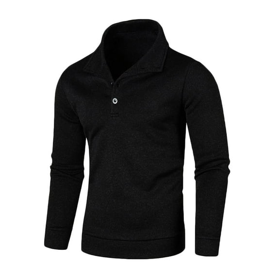 Father's Day Gifts,Mens Light Pullover Sweater 1/4 Buttons High Collar Long Sleeve Cotton Fleece Plain Sweatshirts Thermal Tops (Medium, Black)