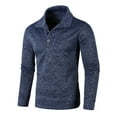 thumbnail image 1 of Mens Light Pullover Sweater 1/4 Buttons High Collar Long Sleeve Cotton Fleece Plain Sweatshirts Thermal Tops (X-Large, Navy), 1 of 4
