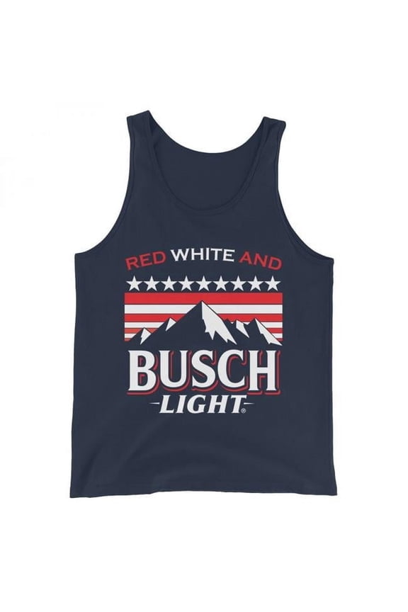 Mens Light Red White & Light Mountains Tank Top, Navy - Large