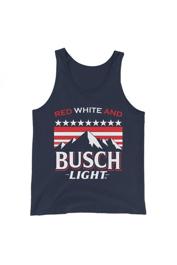 Mens Light Red White &  Light Mountains Tank Top, Navy - Medium