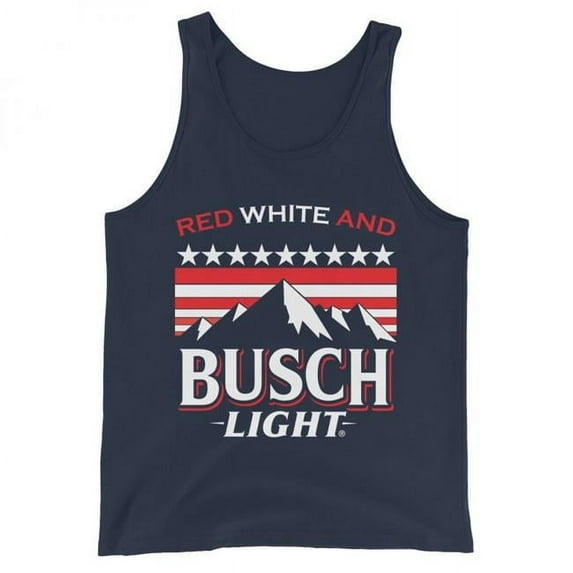 Mens Light Red White & Light Mountains Tank Top, Navy - Medium