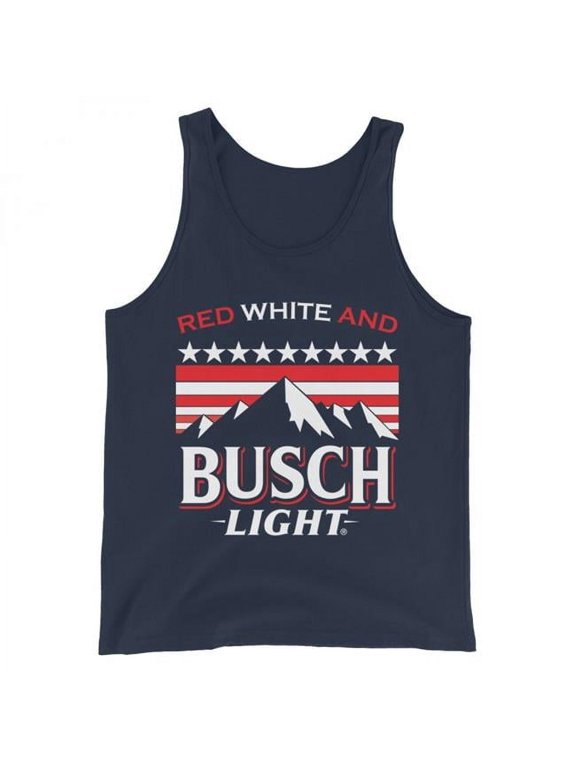 Mens Light Red White & Light Mountains Tank Top, Navy - Medium
