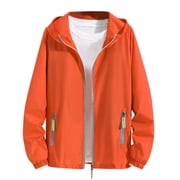 Mens Light Weight Sun Jackets Big & Tall Casual Outdoor Jacket Reflective Zipper Hoodie Cycling Coats Orange, 2XL