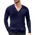 thumbnail image 1 of Mens Light Weight Sweater Cable Knit Button down Cardigan Sweaters Long Sleeve Acrylic V Neck Tops Outerwear L, Navy, 1 of 7