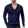 thumbnail image 1 of Mens Light Weight Sweater Cable Knit Button down Cardigan Sweaters Long Sleeve Acrylic V Neck Tops Outerwear S, Navy, 1 of 7