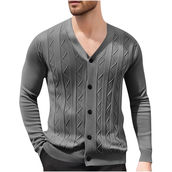 Mens Light Weight Sweater Cable Knit Button down Cardigan Sweaters Long Sleeve Acrylic V Neck Tops Outerwear XL, Dark Gray
