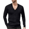 thumbnail image 1 of Mens Light Weight Sweater Cable Knit Button down Cardigan Sweaters Long Sleeve Acrylic V Neck Tops Outerwear XS, Black, 1 of 7