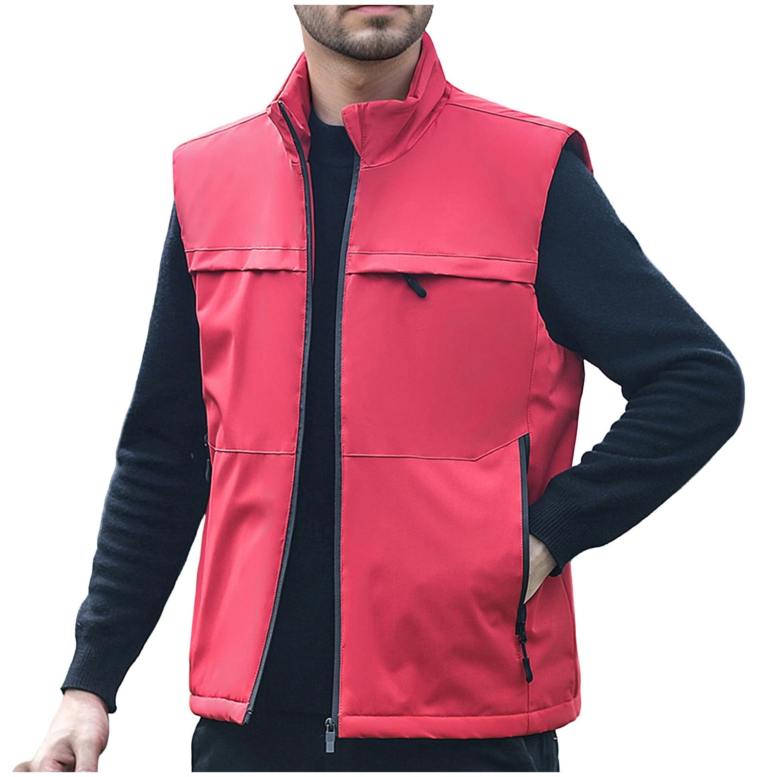 Mens Lightweigh Vest Sleeveless Softshell Jacket Windproof Golf Running Outerwear with Multi Pockets
