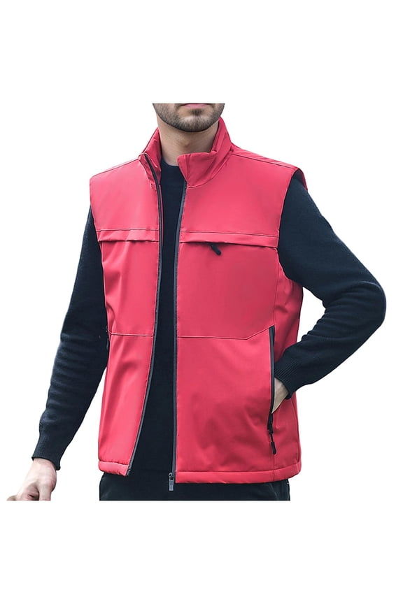 Mens Lightweigh Vest Sleeveless Softshell Jacket Windproof Golf Running Outerwear with Multi Pockets